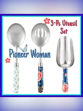 🥄SALE!🍴Pioneer Woman Blue Floral 3-Piece Serving Utensil & Scoop Set